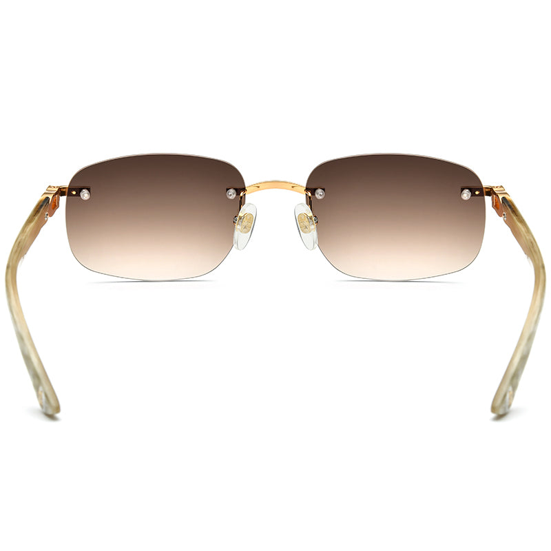Buffalo Horn Rimless Square Sunglasses Tea - MCROONS - back view