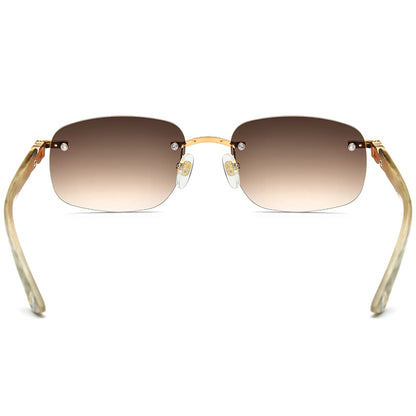 Buffalo Horn Rimless Square Sunglasses Tea - MCROONS - back view