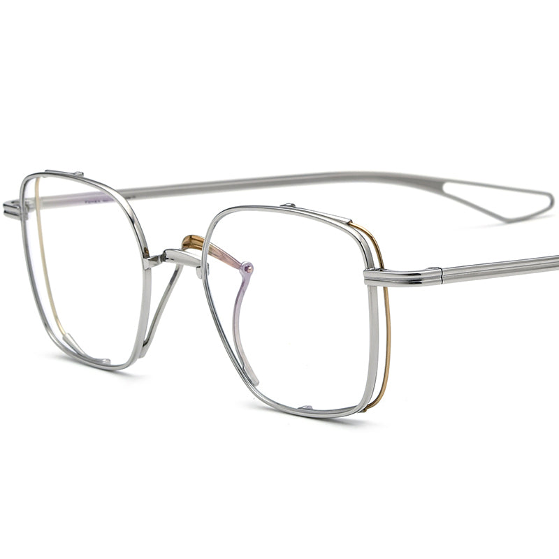Retro Pure Titanium Square Optical Glasses Oversized - Silver - MCROONS