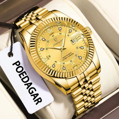 Poedagar 910 Men's Luxury Quartz Watch – Stainless Steel Band, Waterproof, Luminous, Date