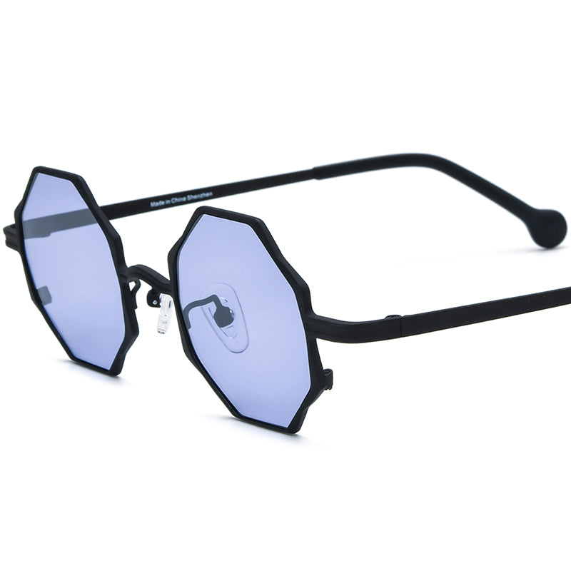 Colourful Titanium Octagon Sunglasses Polarized - Black Purple Lens - MCROONS