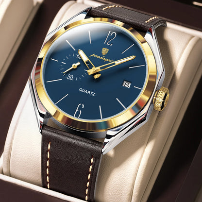 Poedagar 689 Men's Luxury Quartz Watch – Leather Strap, Waterproof, Luminous, Date