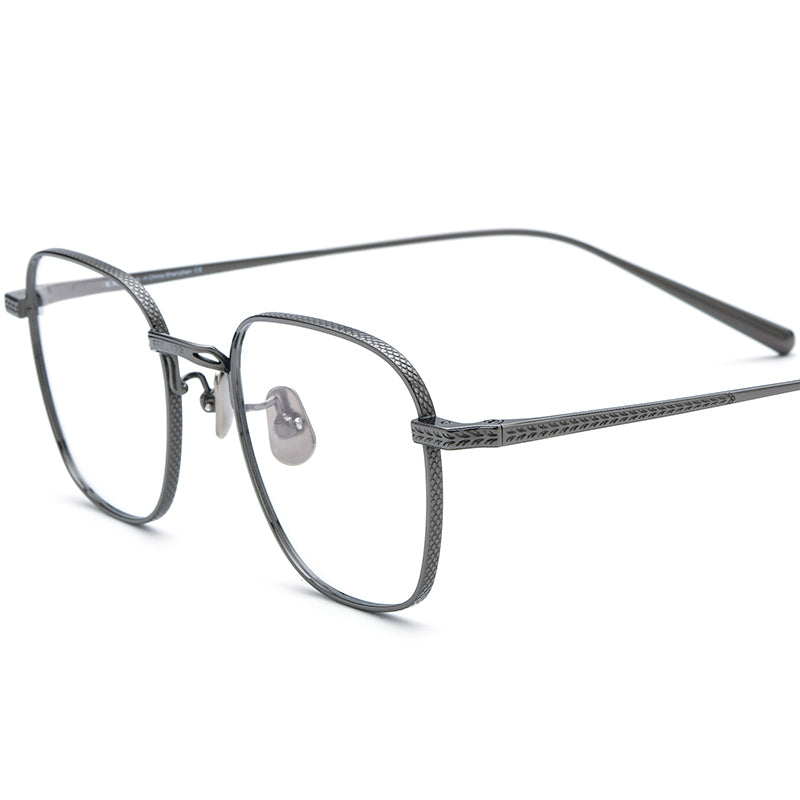 Oversized Retro Titanium Square Optical Glasses - Gray - MCROONS