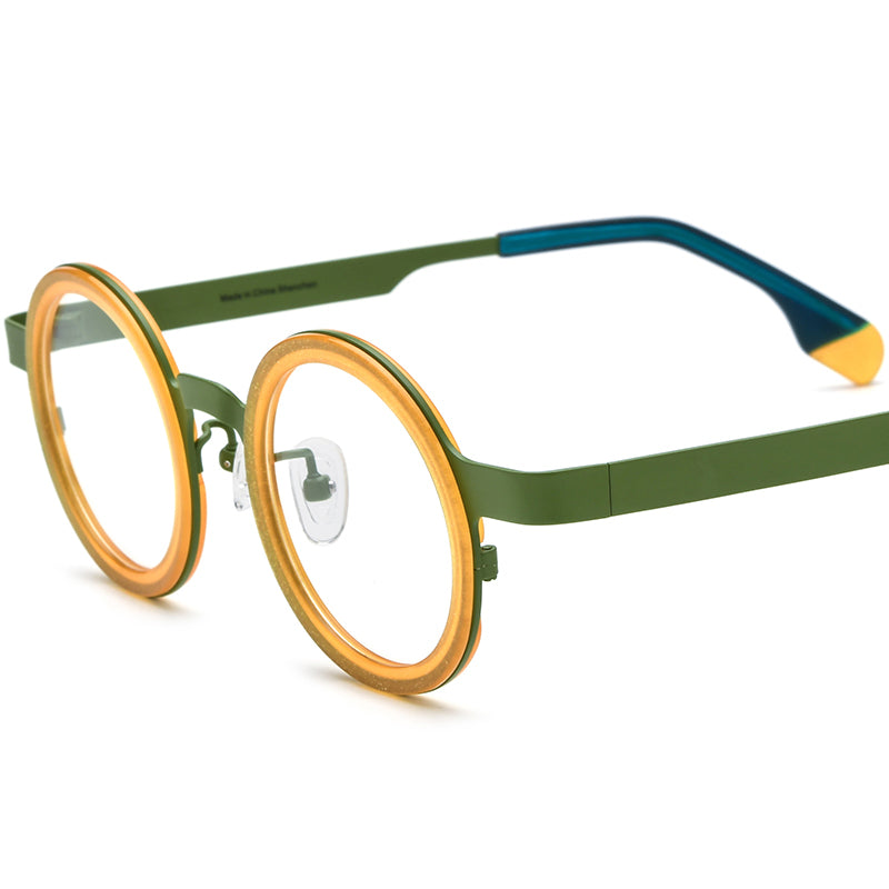 Tie-Dye Titanium Round Acetate Optical Glasses Frame - Green - MCROONS