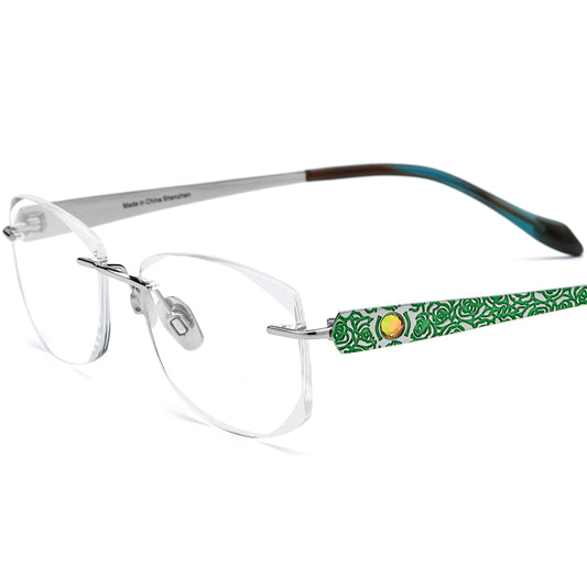Wire Titanium Rimless Optical Glasses Diamond Trim - MCROONS - Green
