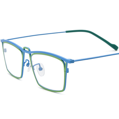 Colourful Retro Titanium Square Optical Glasses - Matte Green Blue - MCROONS