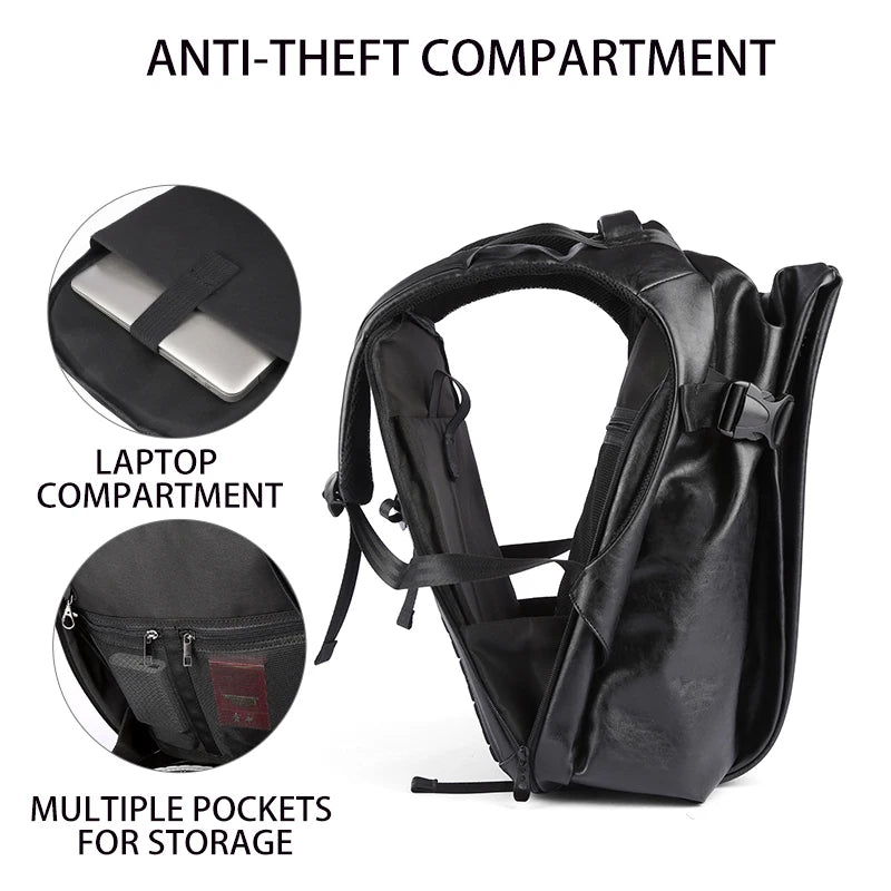 Causal Backpacks Black Waterproof Mochila anti Theft Travel Laptop PU Leather Backpack Bags for Men Business School