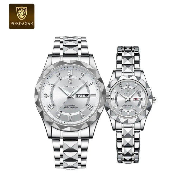 Poedagar Women's Luxury Quartz Watch – Stainless Steel Band, Waterproof, Luminous, Date