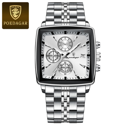 Poedagar 866 Men's Luxury Chronograph Quartz Watch – Stainless Steel Band, Waterproof, Luminous