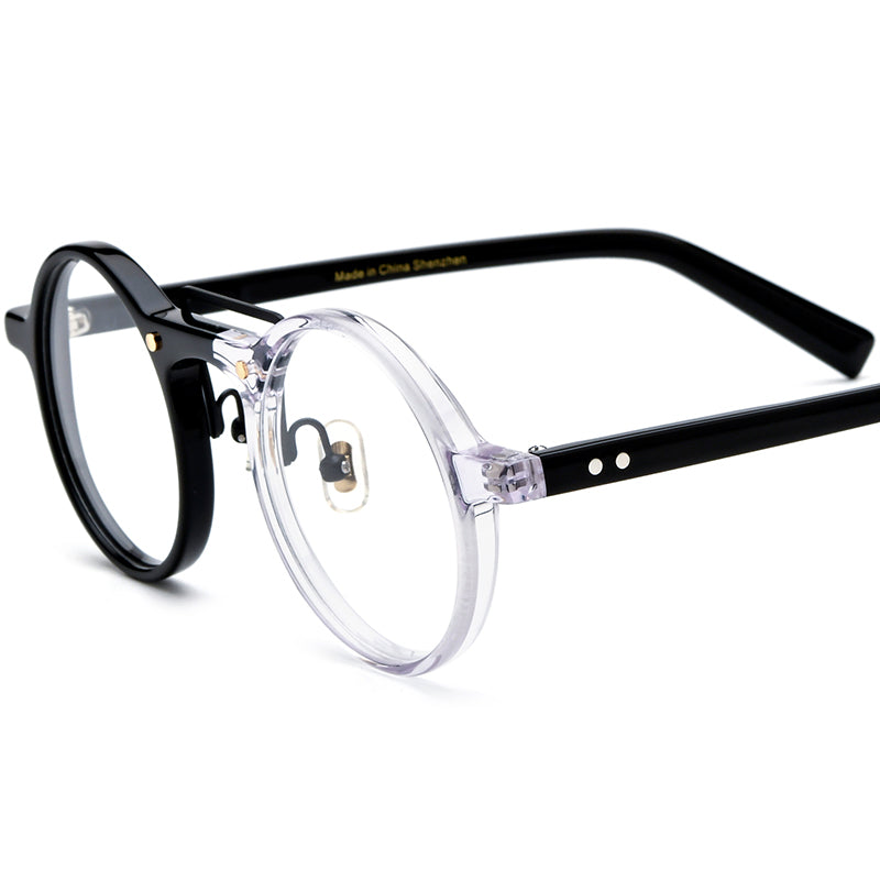 Retro Tortoiseshell Round Acetate Optical Glasses Frame - Black Transparent - MCROONS