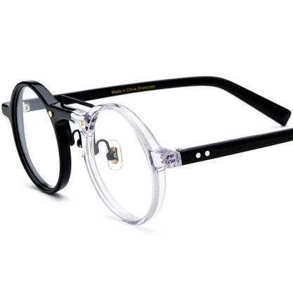 Retro Tortoiseshell Round Acetate Optical Glasses Frame - Black Transparent - MCROONS