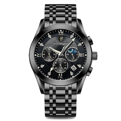 Poedagar 8208 Men's Luxury Quartz Watch – Stainless Steel Band, Waterproof, Luminous, Date