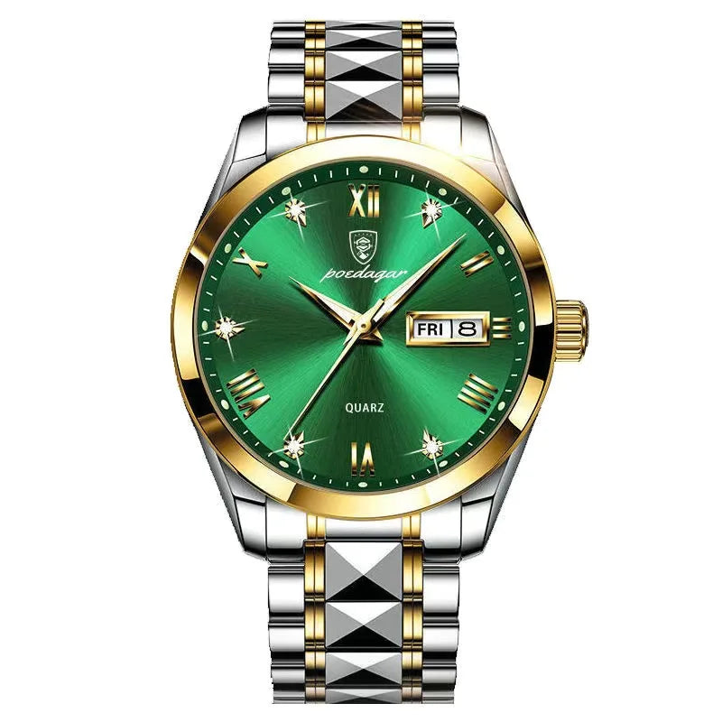 Poedagar 985 Men's Luxury Quartz Watch – Stainless Steel Band, Waterproof, Luminous, Date