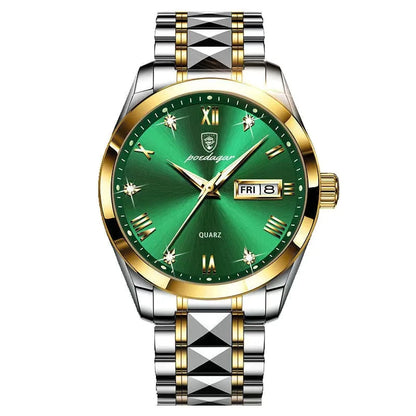 Poedagar 985 Men's Luxury Quartz Watch – Stainless Steel Band, Waterproof, Luminous, Date