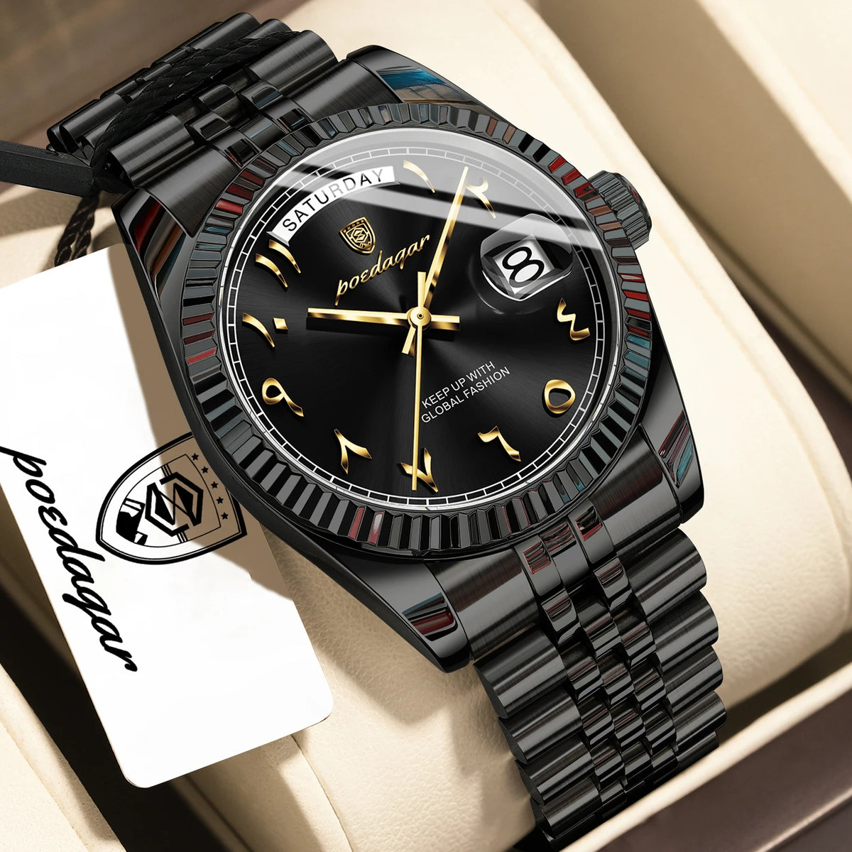 Poedagar 845 Men's Luxury Quartz Watch – Stainless Steel Band, Waterproof, Date