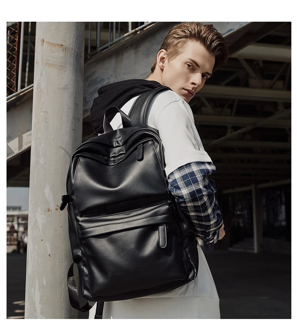 MOYYI PU Leather Bags for Men Backpack School Bag Business Leather Backpack