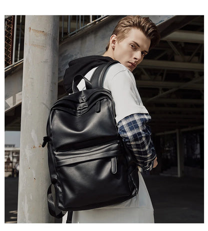 MOYYI PU Leather Bags for Men Backpack School Bag Business Leather Backpack
