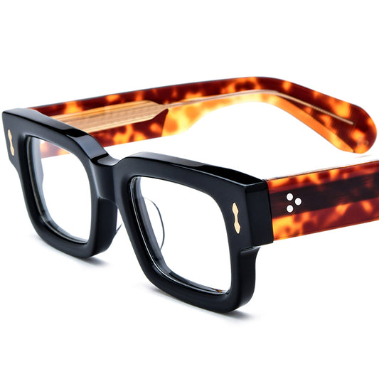 Retro Square Thick Acetate Optical Glasses Frame - Yellow Leopard - MCROONS