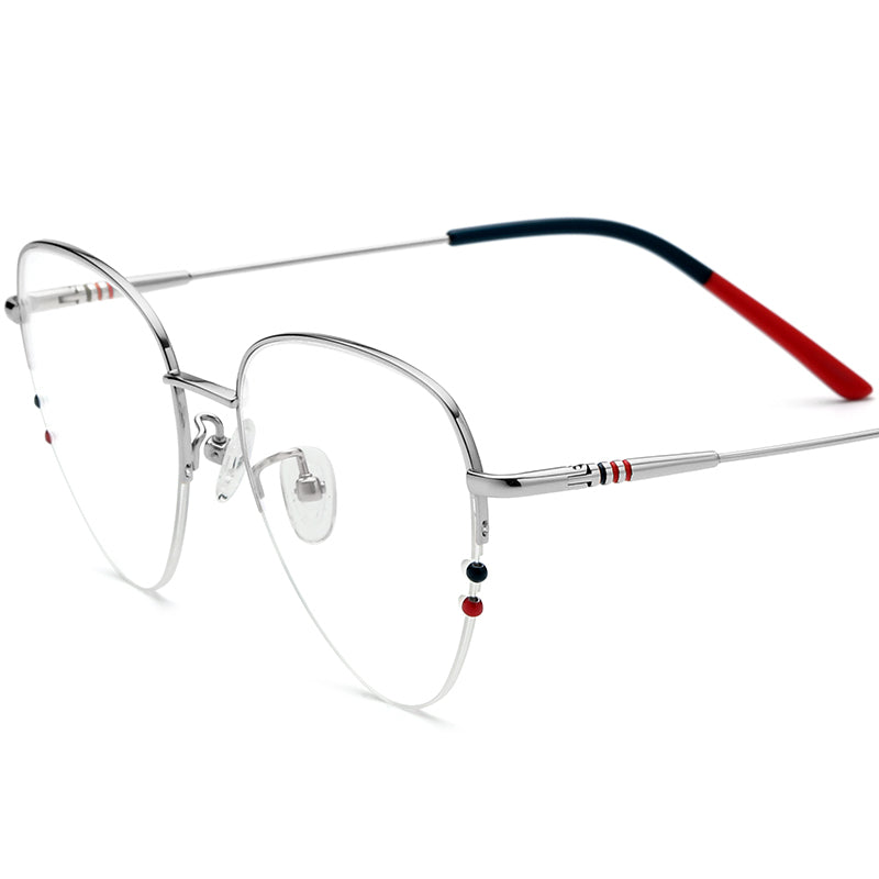 Oversized Cat Eye Titanium Optical Glasses Frame - Silver - MCROONS