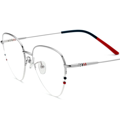 Oversized Cat Eye Titanium Optical Glasses Frame - Silver - MCROONS