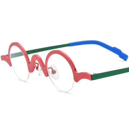 Titanium Semi-Rimless Round Optical Glasses - Matte Red - MCROONS