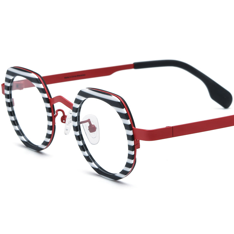 Colourful Acetate Titanium Round Optical Glasses Frame Designer - Red - MCROONS