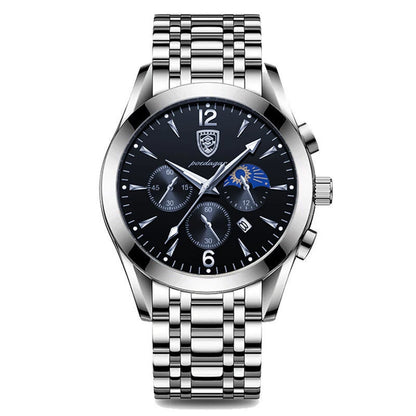 Poedagar 8298 Men's Sport Chronograph Quartz Watch – Leather Strap, Waterproof, Luminous, Date