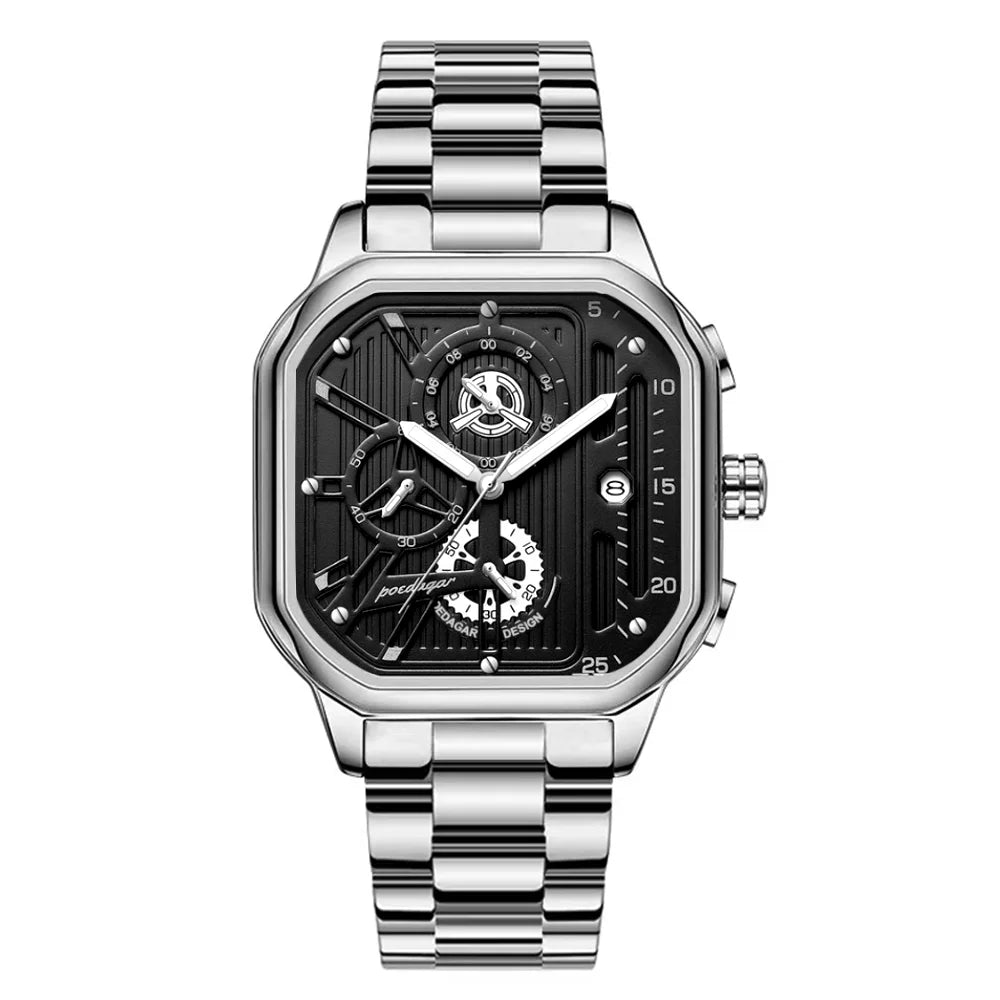 Poedagar 628 Men's Sport Chronograph Quartz Watch – Leather Strap, Waterproof, Luminous, Date