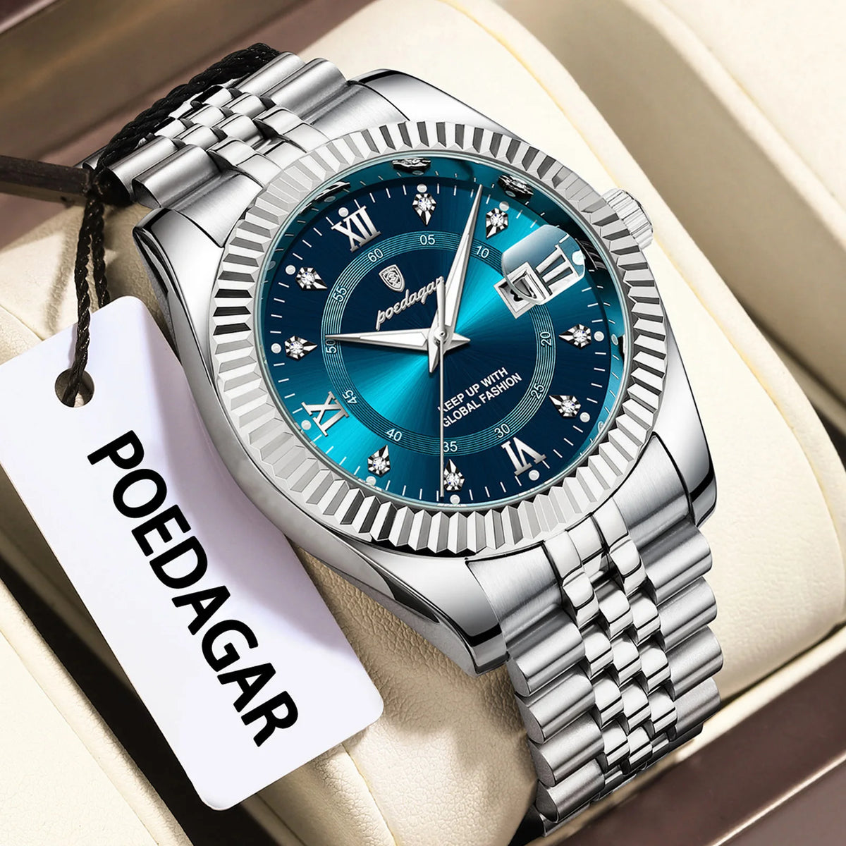 Poedagar 910 Men's Luxury Quartz Watch – Stainless Steel Band, Waterproof, Luminous, Date