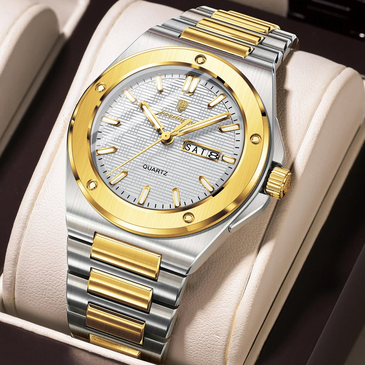 Poedagar 696 Men's Luxury Quartz Watch – Stainless Steel Band, Waterproof, Luminous, Date