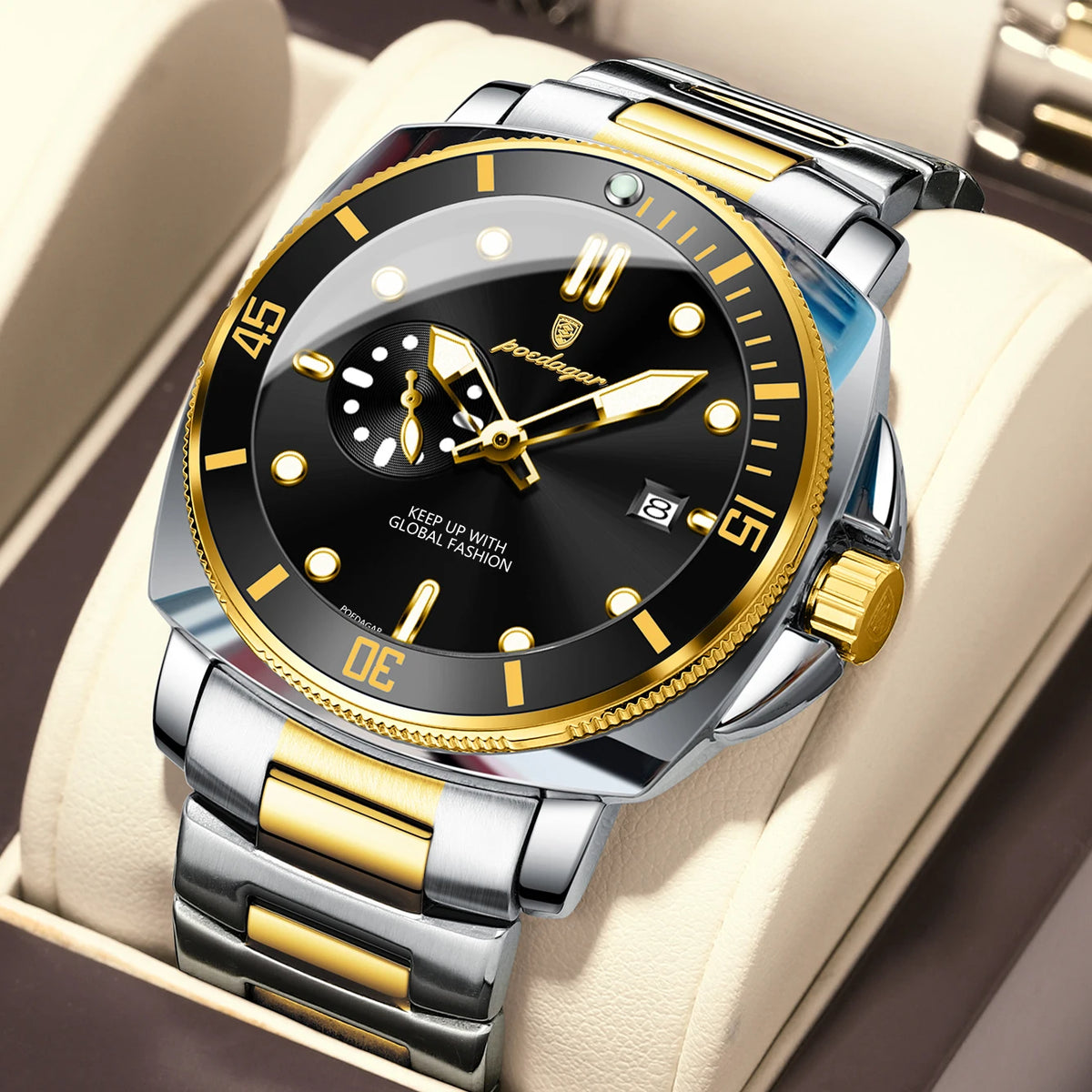 Poedagar 873 Men's Luxury Quartz Watch – Stainless Steel Band, Waterproof, Luminous, Date