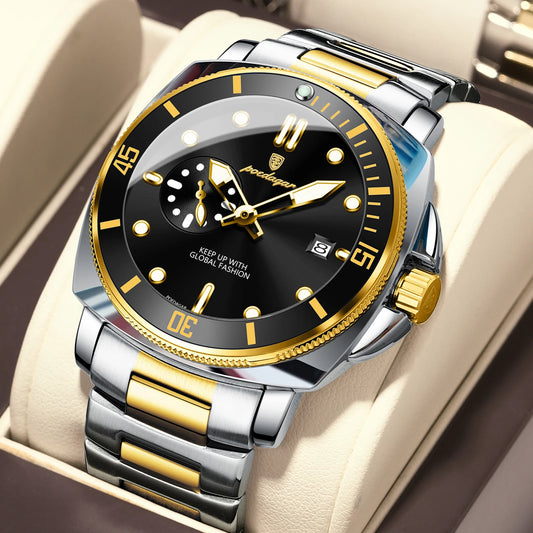 Poedagar 873 Men's Luxury Quartz Watch – Stainless Steel Band, Waterproof, Luminous, Date