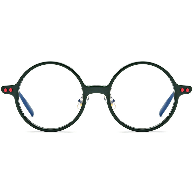 Vintage Round Acetate Optical Glasses Frame - Dark Green - MCROONS