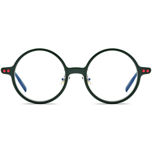 Vintage Round Acetate Optical Glasses Frame - Dark Green - MCROONS