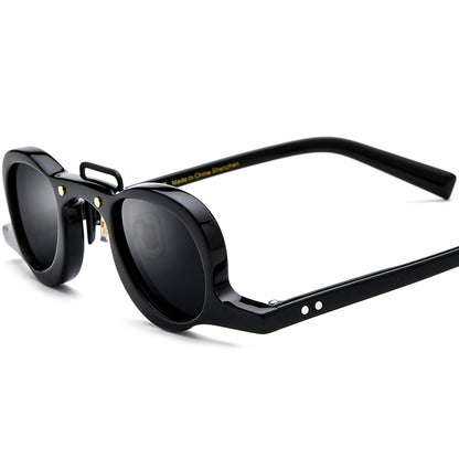 Vintage Round Acetate Polarized Sunglasses UV400 - Black - MCROONS