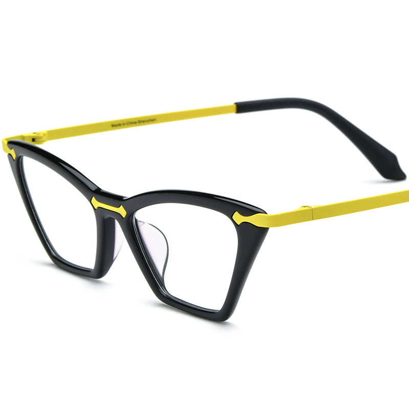 Vintage Colourful Small Cat Eye Acetate Optical Glasses Frame - Yellow - MCROONS