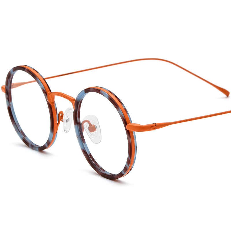 Retro Round Acetate Titanium Optical Glasses - Blue Orange - MCROONS