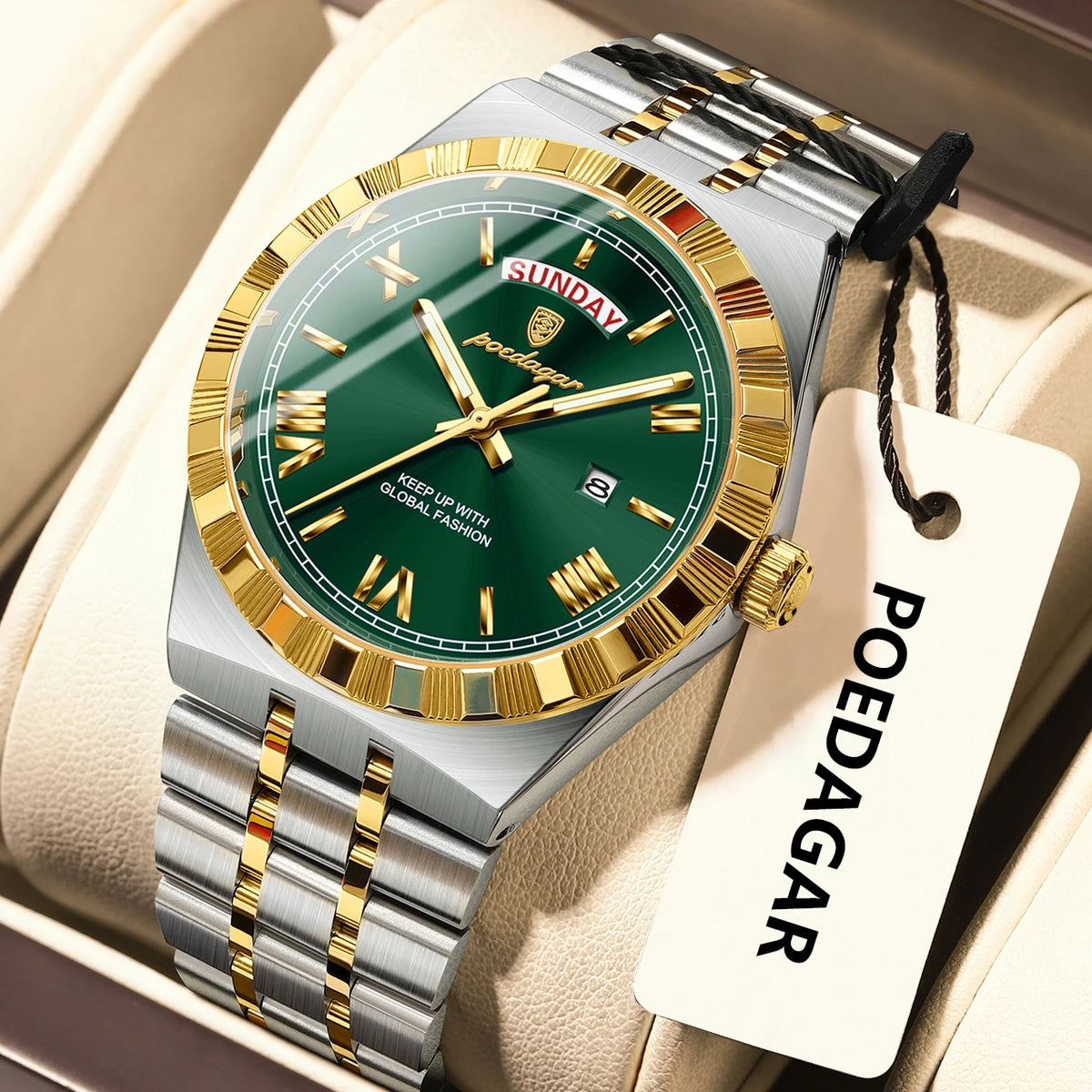 Poedagar 675 Men's Luxury Quartz Watch – Stainless Steel Band, Waterproof, Luminous, Date