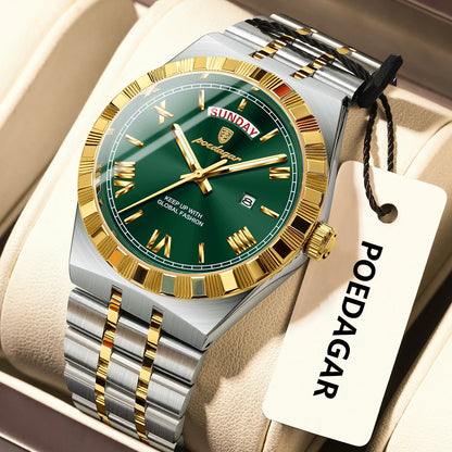 Poedagar 675 Men's Luxury Quartz Watch – Stainless Steel Band, Waterproof, Luminous, Date
