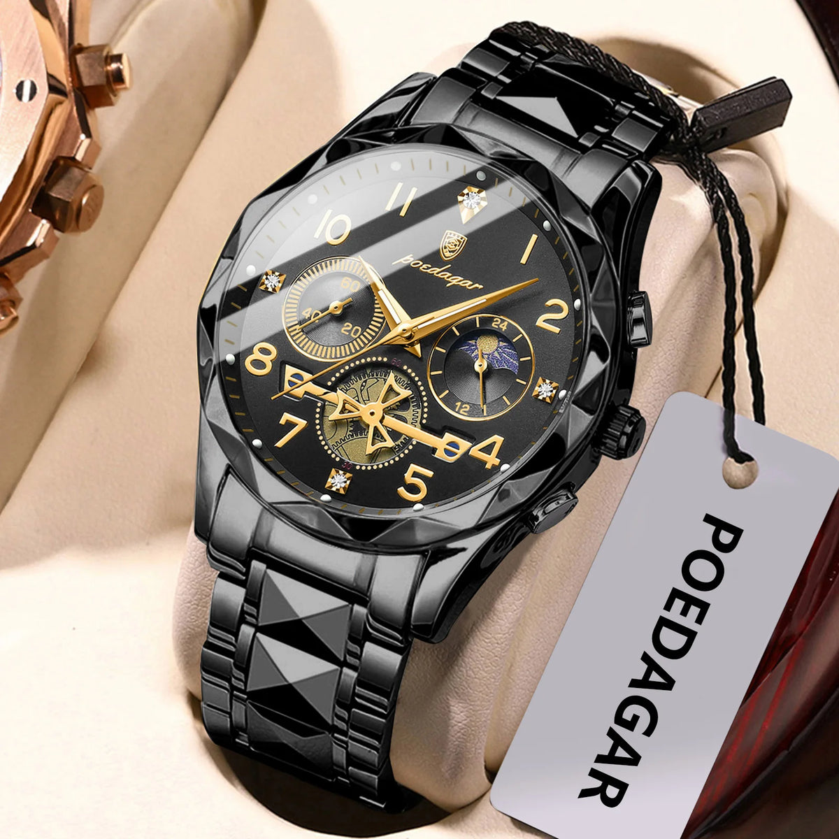 Poedagar 972 Men's Luxury Chronograph Quartz Watch – Stainless Steel Band, Waterproof, Luminous, Date
