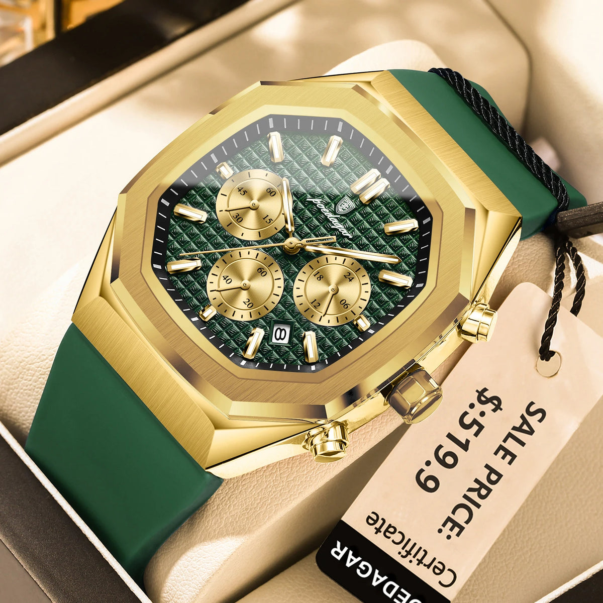 Poedagar 893 Men's Luxury Chronograph Quartz Watch – Silicone Strap, Waterproof, Luminous, Date