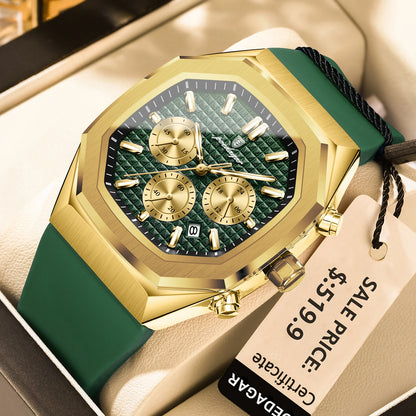 Poedagar 893 Men's Luxury Chronograph Quartz Watch – Silicone Strap, Waterproof, Luminous, Date