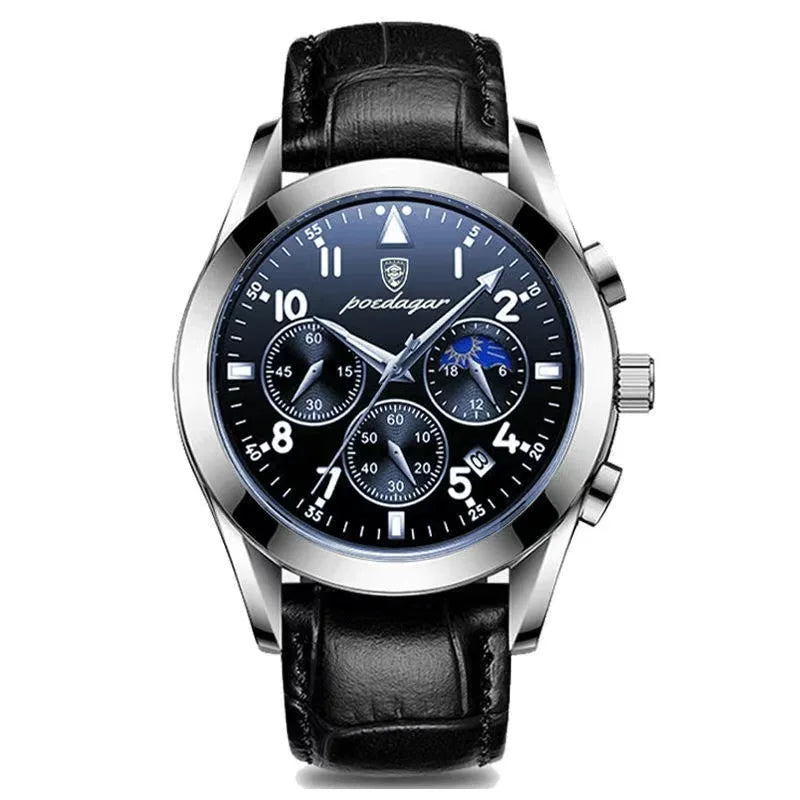 Poedagar 8168 Men's Luxury Quartz Watch – Stainless Steel Band, Waterproof, Luminous, Date