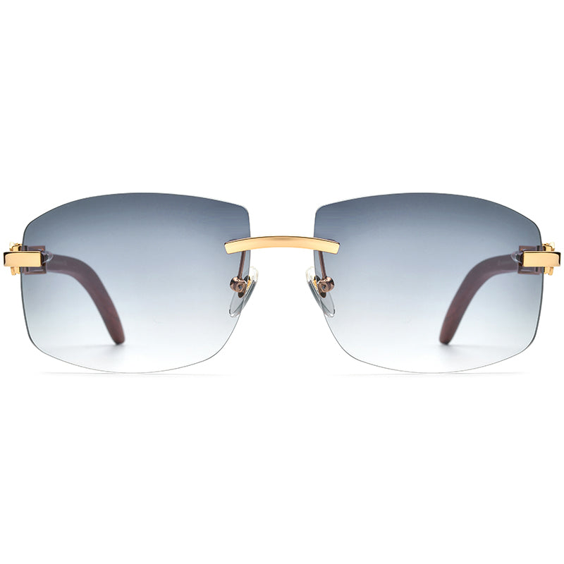 Rimless Square Wood Sunglasses Grey Tint - MCROONS - front view
