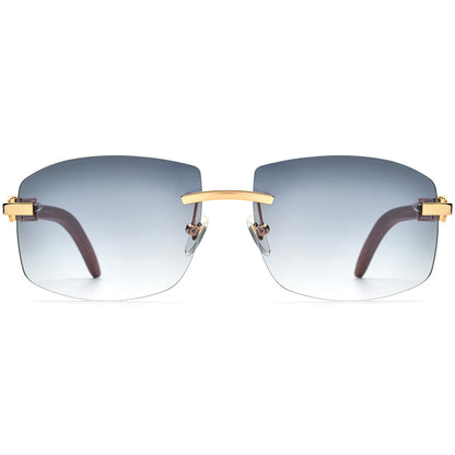 Rimless Square Wood Sunglasses Grey Tint - MCROONS - front view