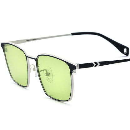 Colourful Titanium Square Polarised Sunglasses - Silver Black Green Lens - MCROONS