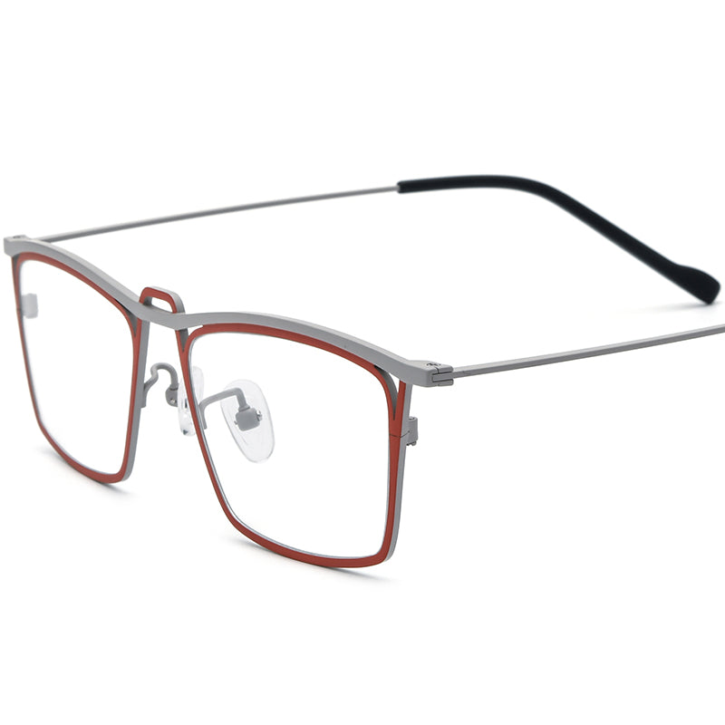 Colourful Retro Titanium Square Optical Glasses - Matte Red Silver - MCROONS