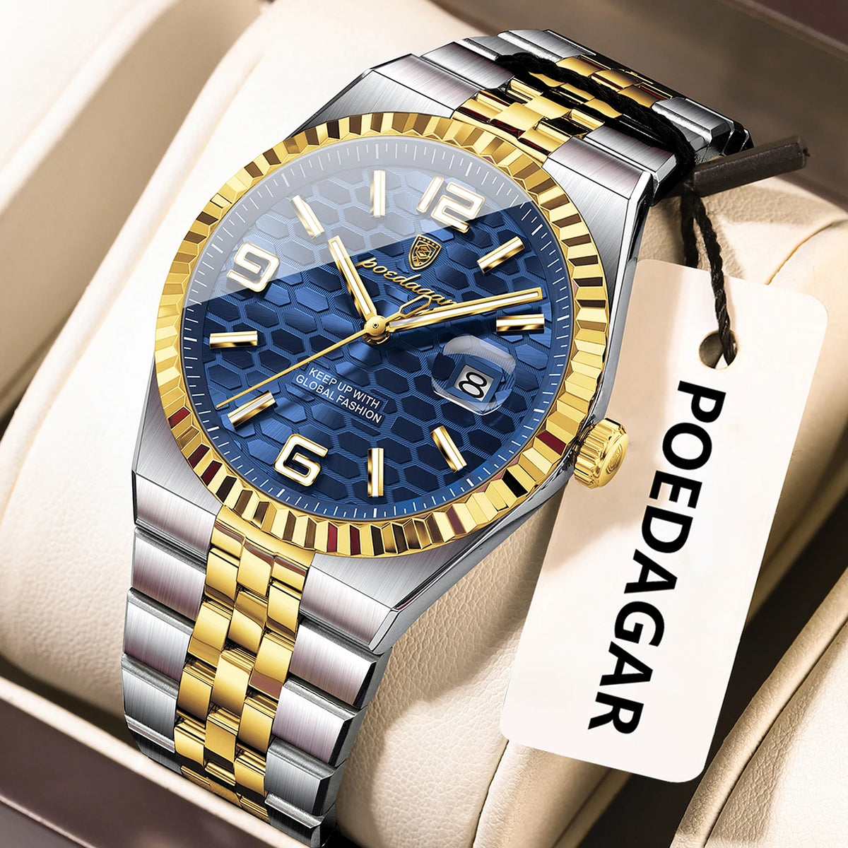 Poedagar 839 Men's Luxury Quartz Watch – Stainless Steel Band, Waterproof, Luminous, Date