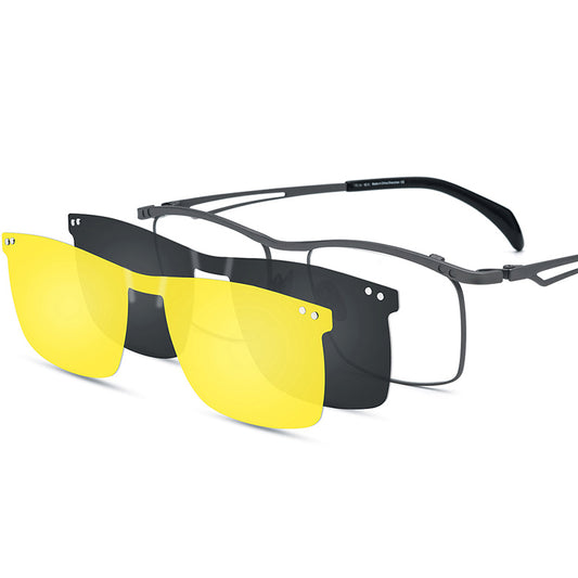 Pure Titanium Square Optical Glasses Frame with Magnetic Clip-On Lenses - Gray - MCROONS