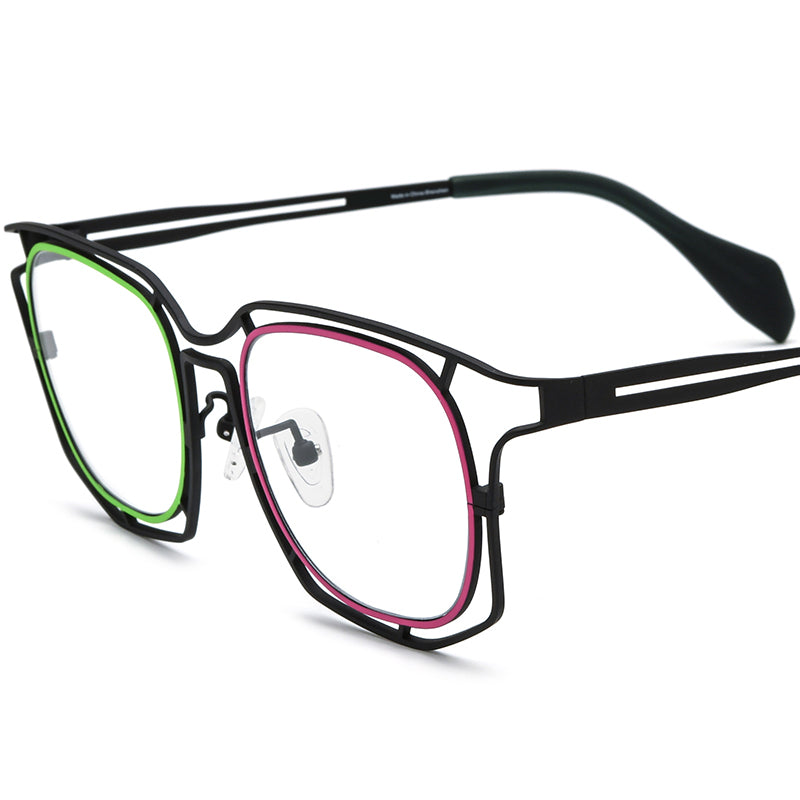 Colourful Titanium Square Optical Glasses Frame Designer - MCROONS - Green Pink